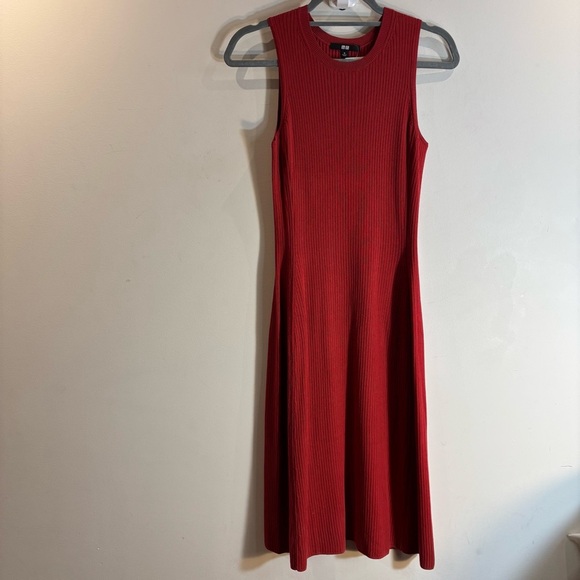 UNIQLO Sz M Ribbed Cotton Modal Nylon Blend Sleeveless Midi Dress NEW WITH TAG - Picture 3 of 11